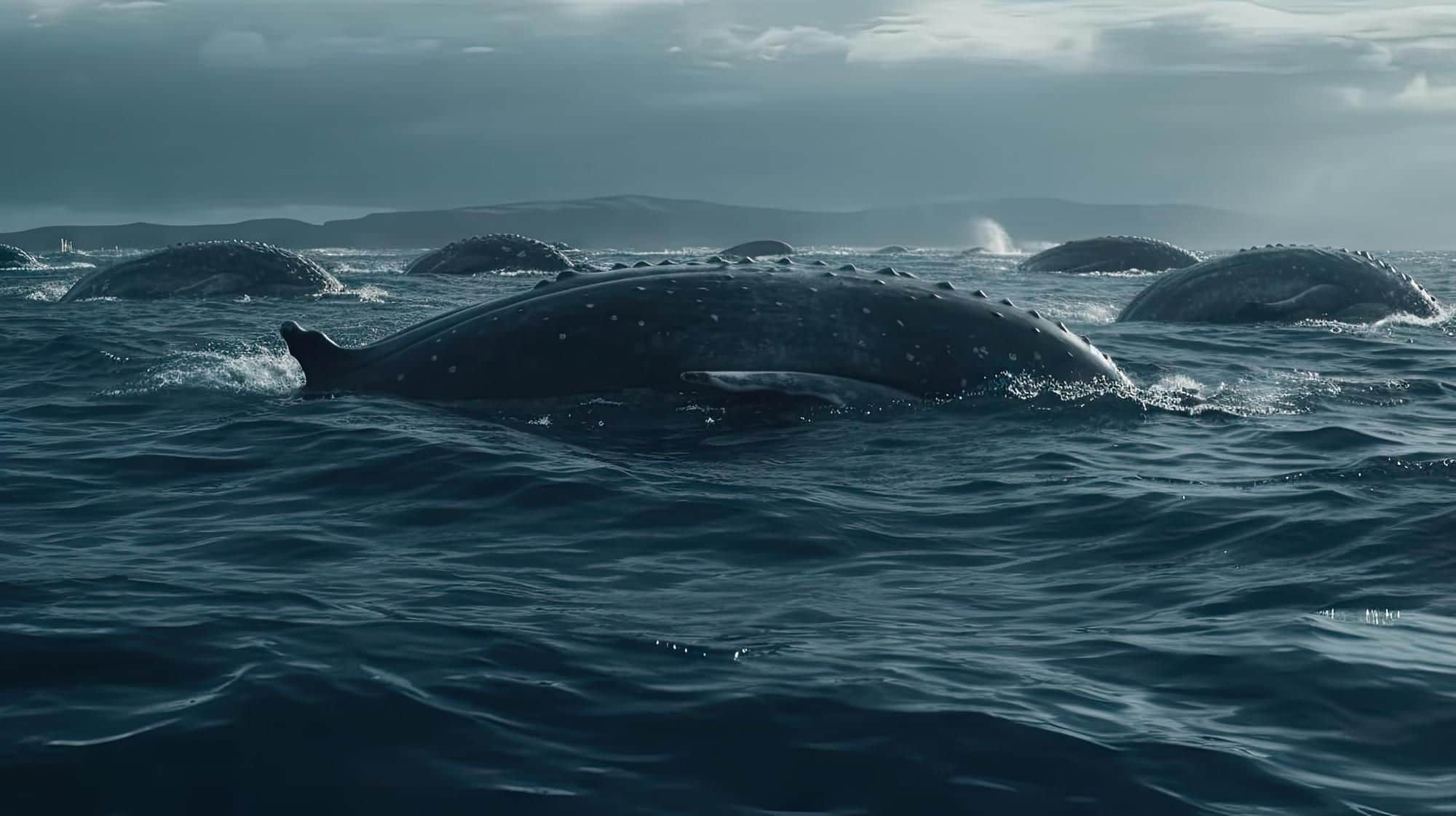 Ballenas misticetos y odontocetos nadando en el océano